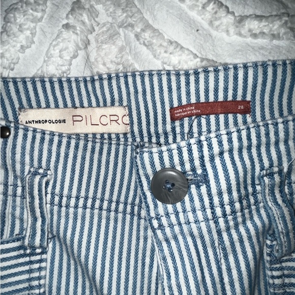 Anthropologie Pilcro Cropped Utility Jeans Railroad Striped Pants Size 28 - Picture 4 of 11